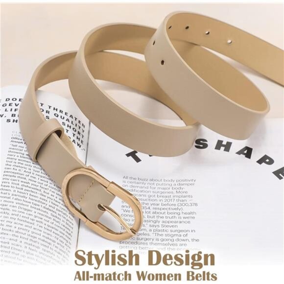 3 Pack Women's Belts for Jeans Pants Fashion Gold Buckle Ladies Dress - Picture 5 of 5
